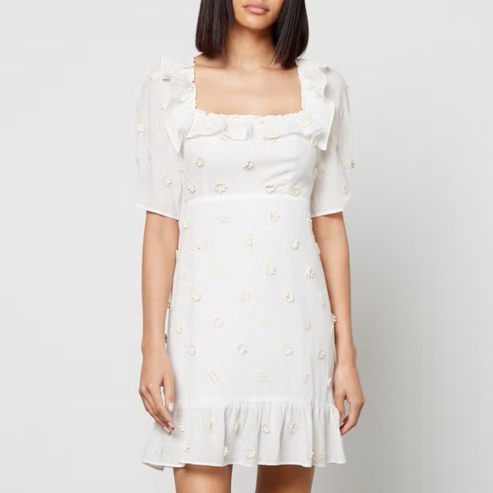 RIXO Camile Floral-Appliquéd Lace Embroidered Cotton-Gauze Dress Cream NWT US 10 - Picture 2 of 16